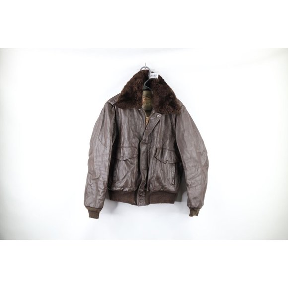 Vintage 60s Excelled Mens 40 Distressed Sherpa Collar Leather Bomber Jacket USA